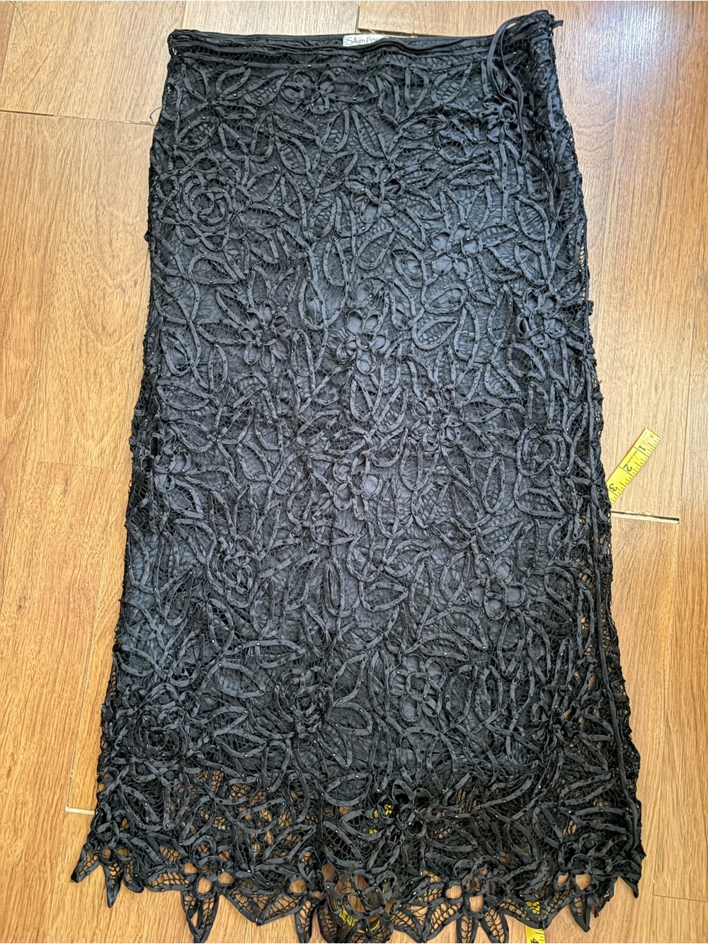 Vtg 90s Silken Poetry 100% silk hand crocheted lace skirt